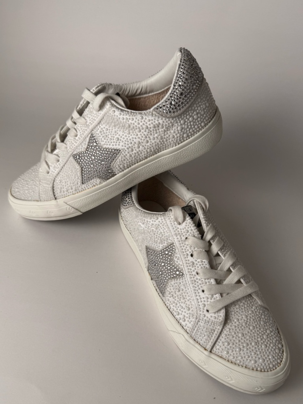 Vintage Havana studded rhinestone sneakers white bridal wedding sparkle low 7.5